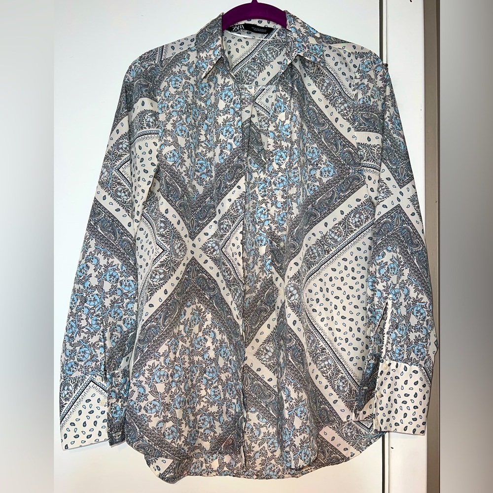 Zara satin button up top.